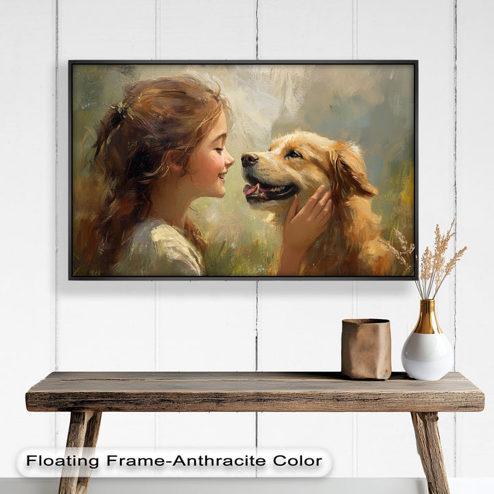 Girl and Golden Retriever in Gentle Light – Animal Oil Painting