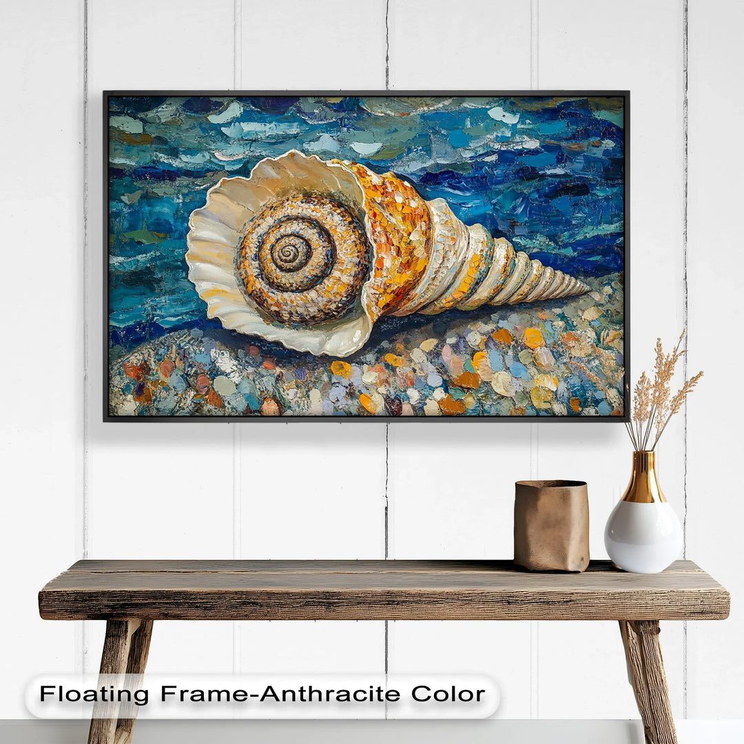 Whispers of the Sea – Spiral Shell on Coastal Shoreline Oil Painting - MyPhotoStation