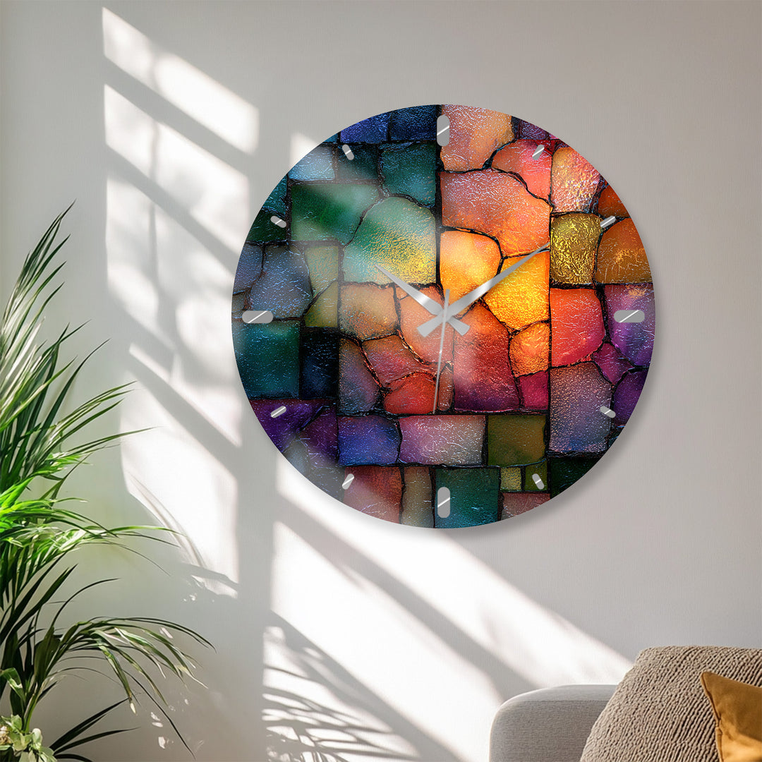 Colorful Mosaic Glass Wall Clock – Abstract Stone Pattern Decor