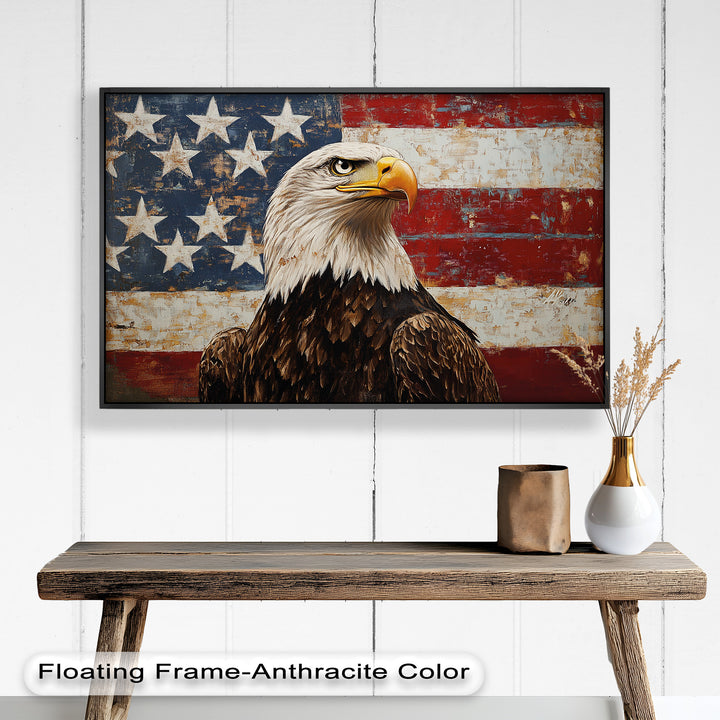 Adler mit amerikanischer Flagge – Patriotisches Ölgemälde