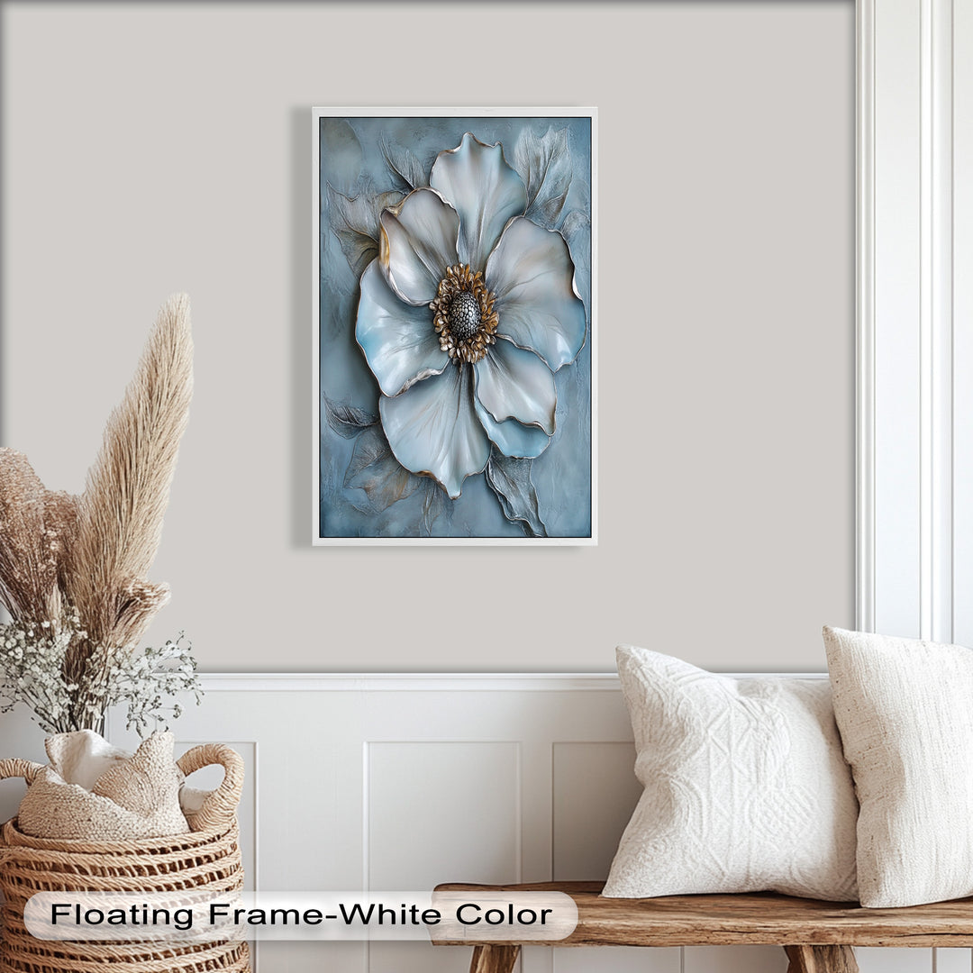 Blue Mist Bloom – Sculptural Petal Flower Oil Painting