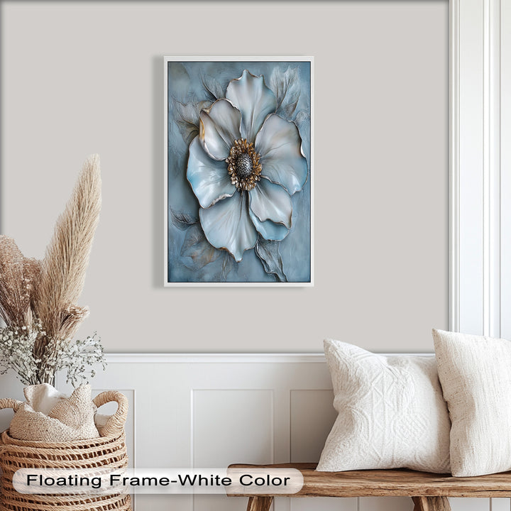 Blue Mist Bloom – Sculptural Petal Flower Oil Painting
