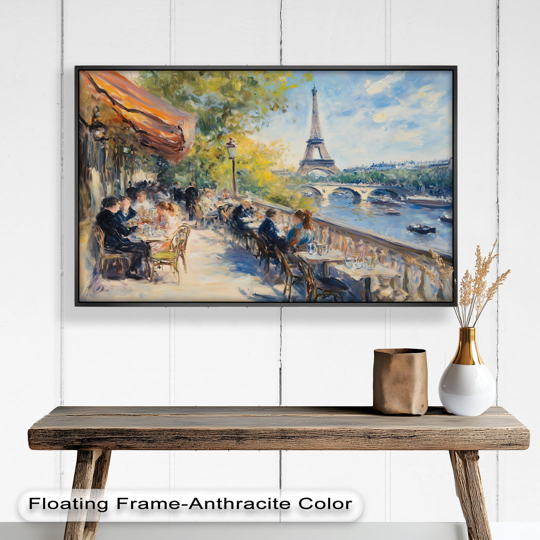 Eiffel Café Serenity – Parisian Terrace with River View Oil Painting