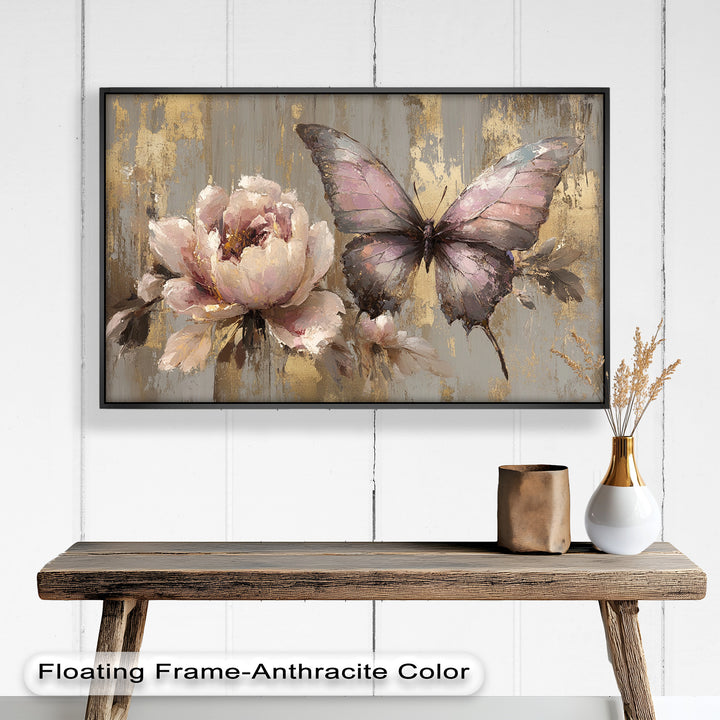 Elegant Butterfly and Peony – Pastel Floral Oil Painting