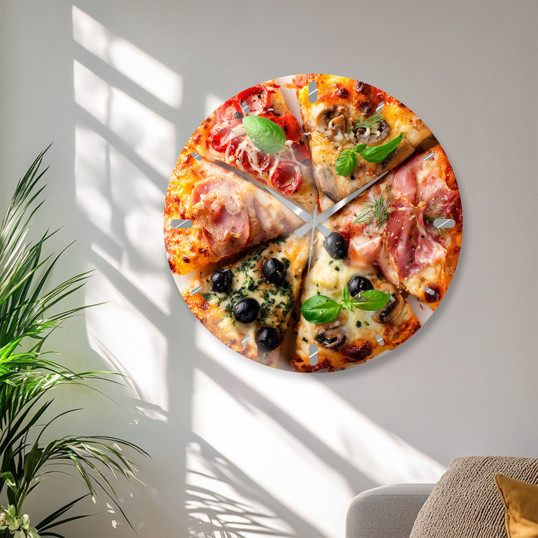Pizza Glass Wall Clock – Italian Kitchen Wall Decor