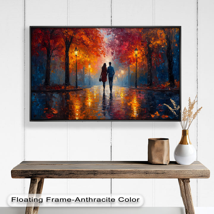 Romantic Walk Under Fiery Trees - Love Oil Painting