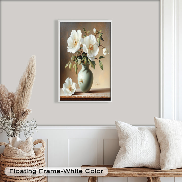White Peony Still Life – Classic Floral Arrangement Flower Oil Painting