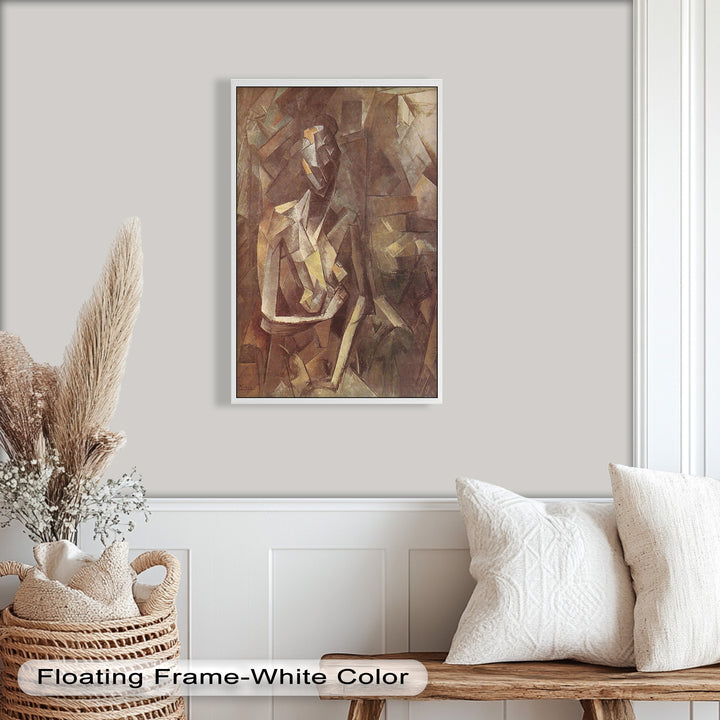 Sepia Kubistische Figur Wandkunst – Abstraktes Ölgemälde