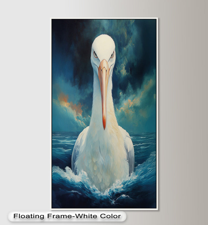 Stork Amid Ocean Storm - Animal Oil Painting