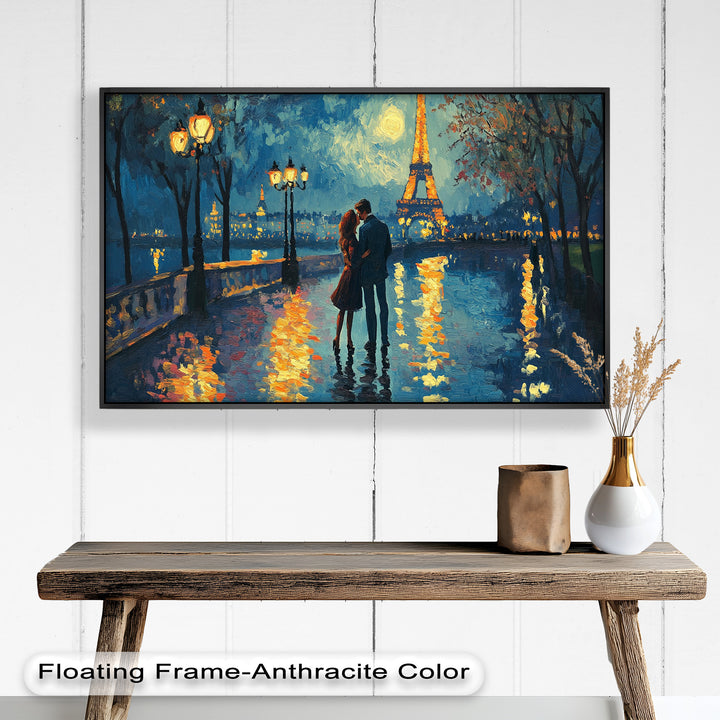 Moonlit Reflections – Eiffel Tower Romance Love Oil Painting
