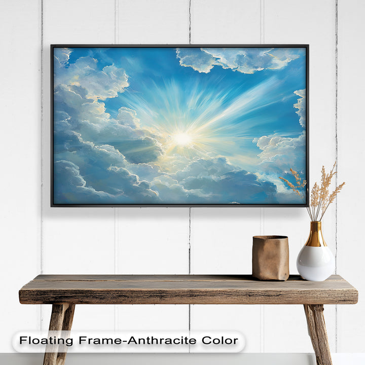 This breathtaking framed oil painting captures the brilliance of sunlight breaking through clouds, evoking a sense of inspiration and renewal. Perfect for uplifting any space with its luminous and peaceful ambiance.