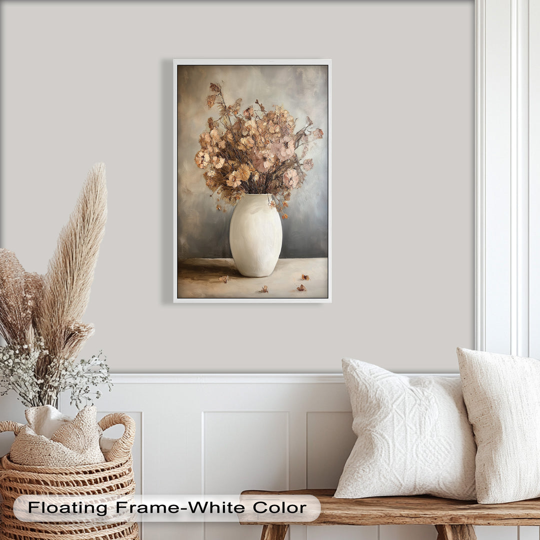 Brown Bouquet in White Vase - Flower Oil Painting
