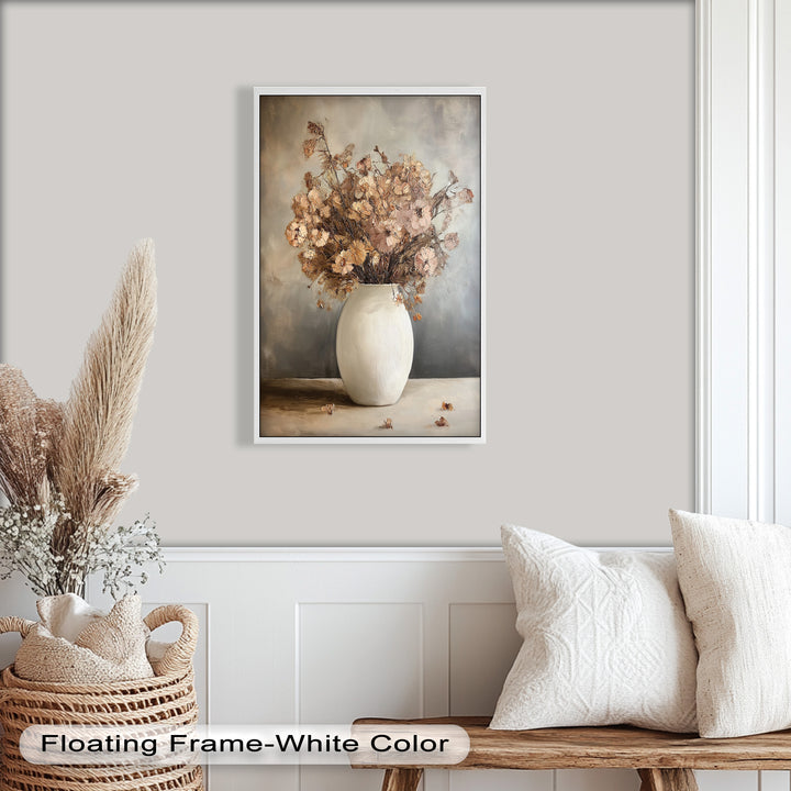 Brown Bouquet in White Vase - Flower Oil Painting