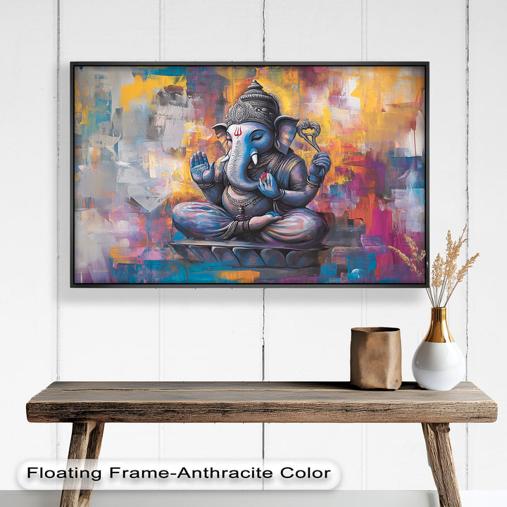 Farbenfrohe Ganesha-Wandkunst – Religiöses Ölgemälde