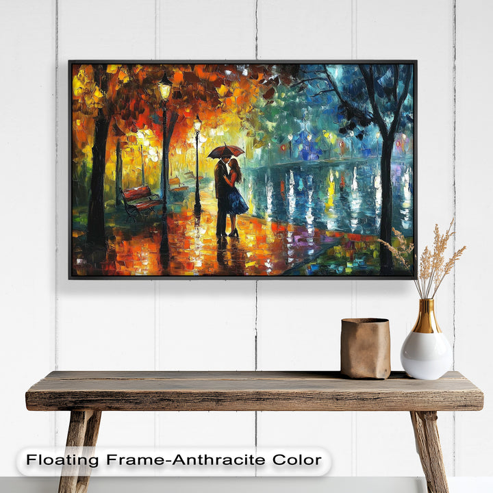 Golden Glow – Lovers Beneath the Umbrella Love Oil Painting