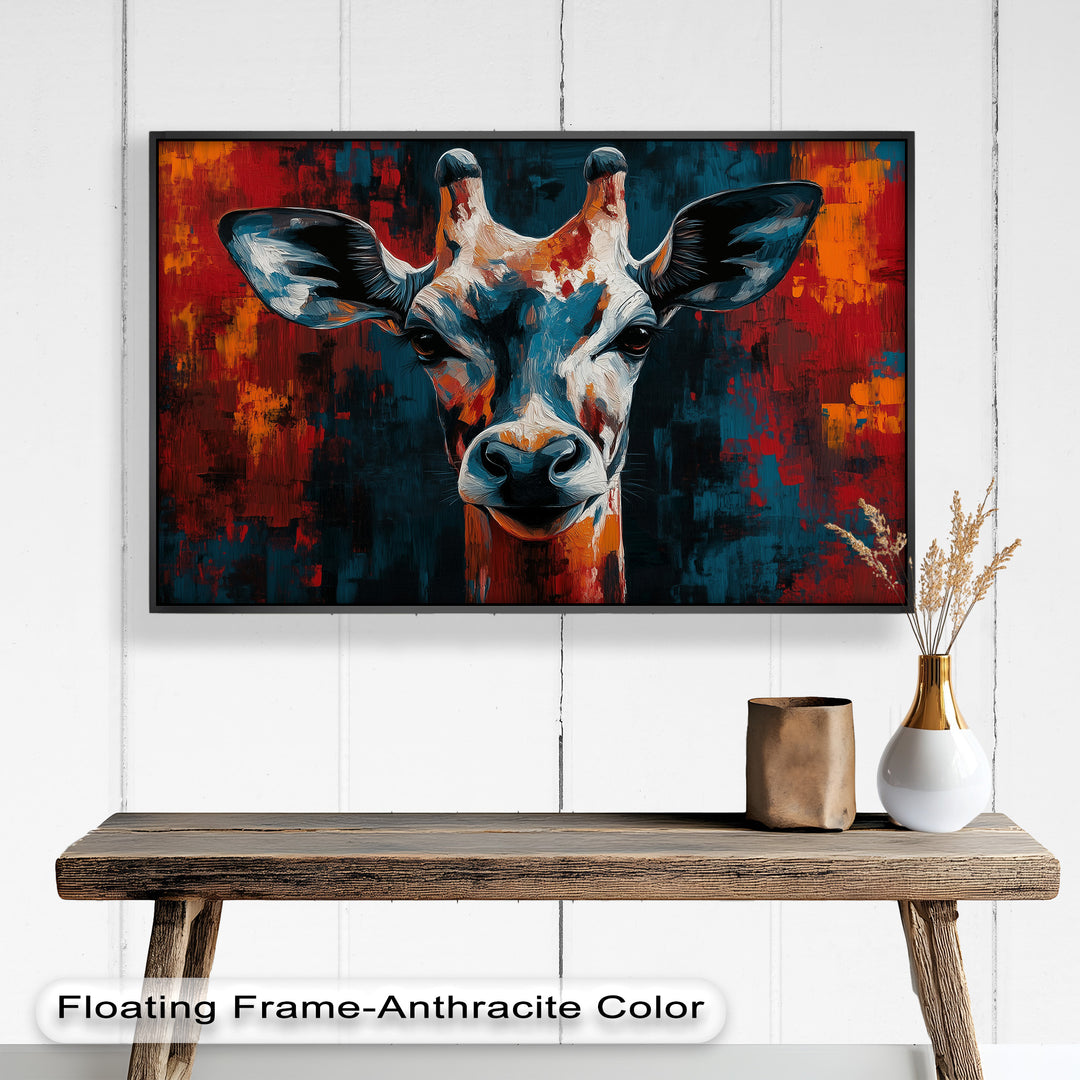 Giraffe Portrait in Abstract Flames – Animal Oil Painting