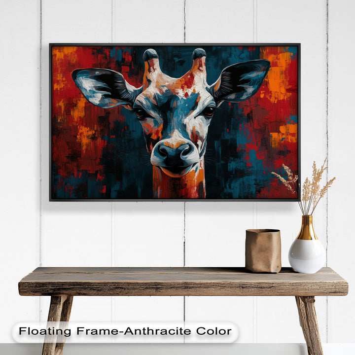 Giraffe Portrait in Abstract Flames – Animal Oil Painting