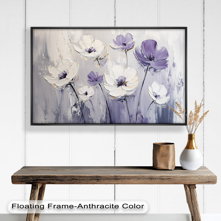 White and Purple Wildflowers in Soft Harmony - Flower Oil Painting