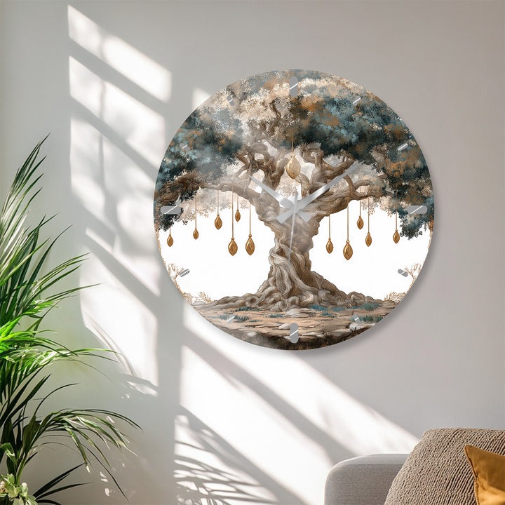 Mystical Tree of Life Glass Wall Clock – Enchanted Forest Decor