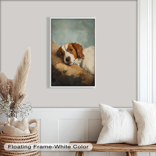 Amiable mood emanates from this animal oil painting artwork of a loyal dog resting, evoking a sense of calm and heartwarming serenity.