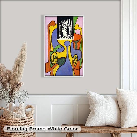 The stillness of this oil painting wall art presents a captivating geometric expression, a bold mask of forms rendered in the style of Picasso.