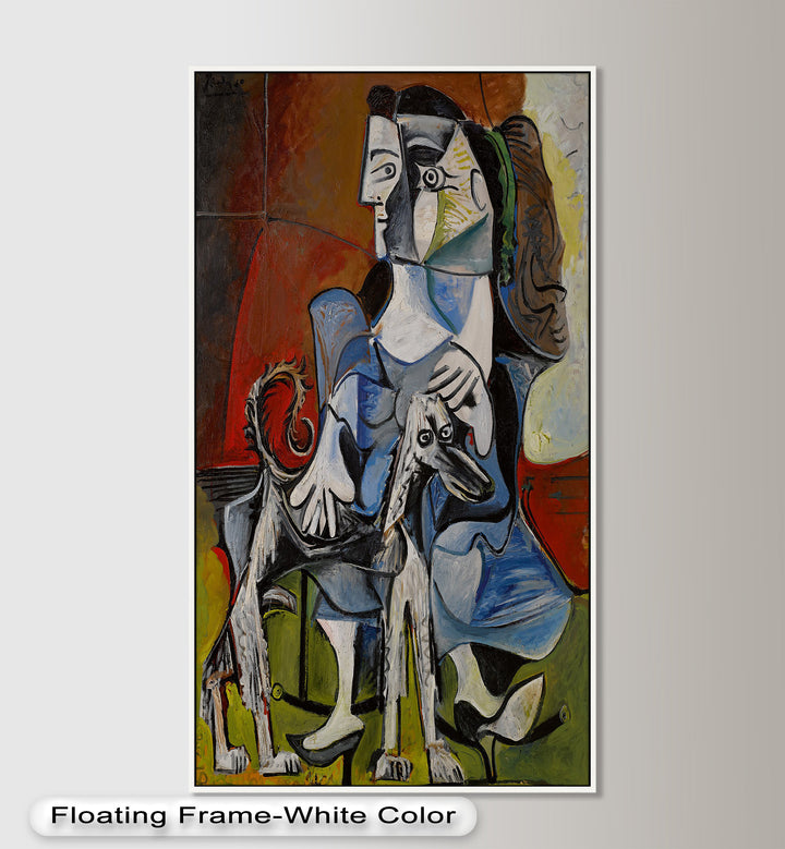 Guardian in Abstraction – Woman with Dog Cubist Oil Painting