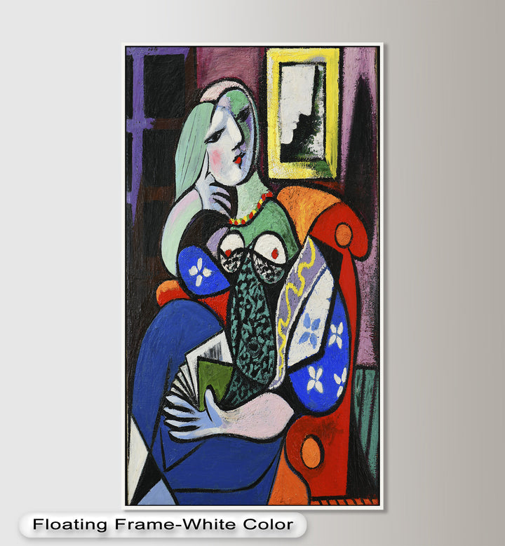 Abstract Woman Reading on Red Armchair - Picasso Oil Painting