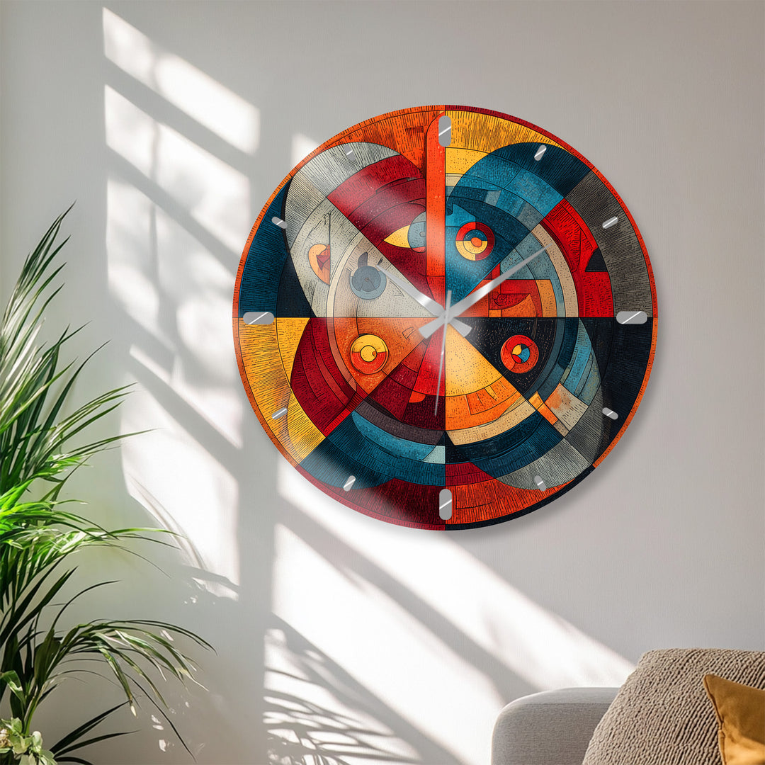 Retro-Wanduhr aus geometrischem Glas – abstraktes Dekor aus der Mitte des Jahrhunderts