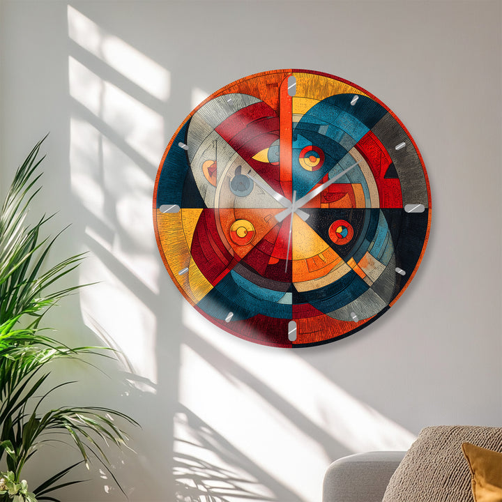 Retro-Wanduhr aus geometrischem Glas – abstraktes Dekor aus der Mitte des Jahrhunderts