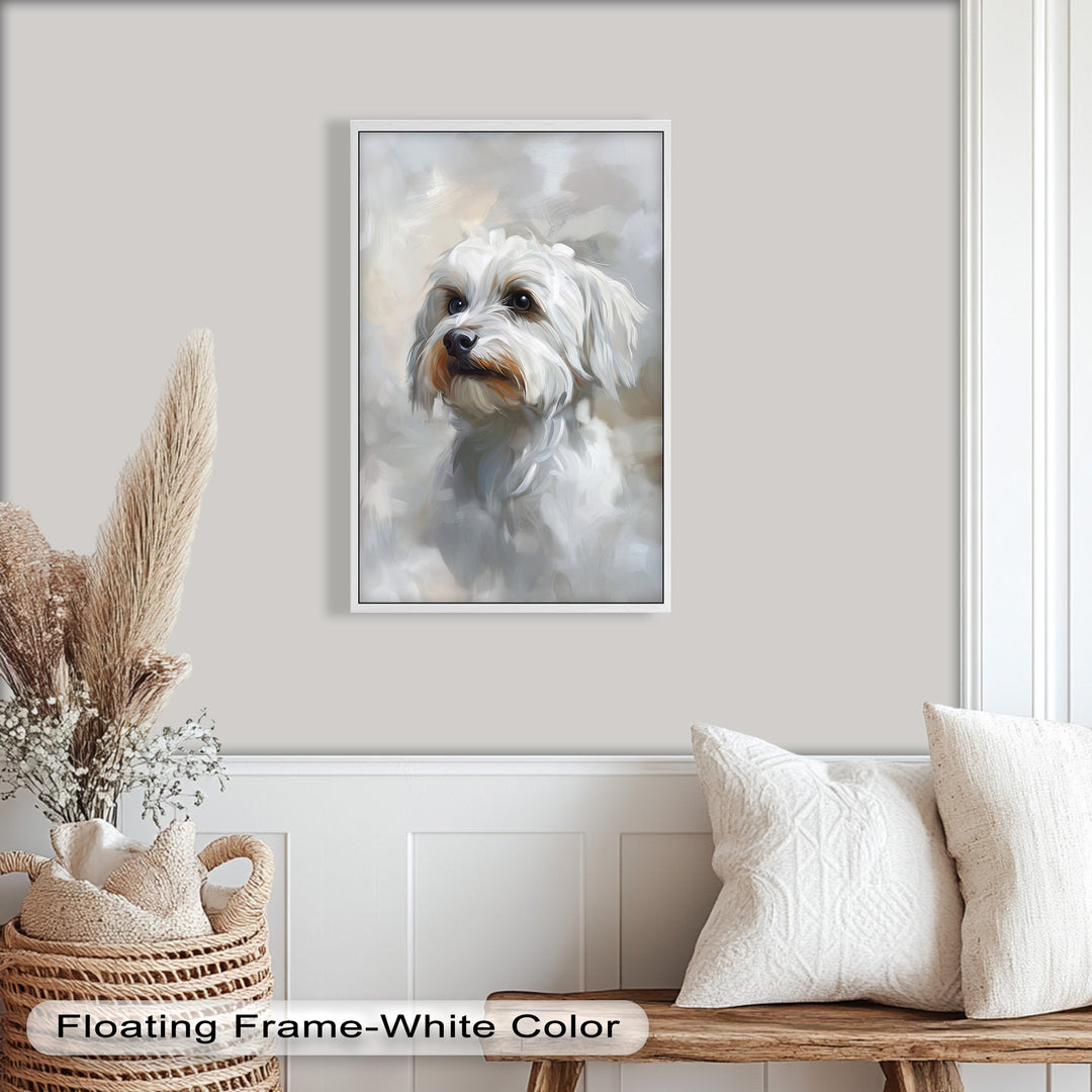 Snowy Gaze – White Maltese Portrait Animal Oil Painting