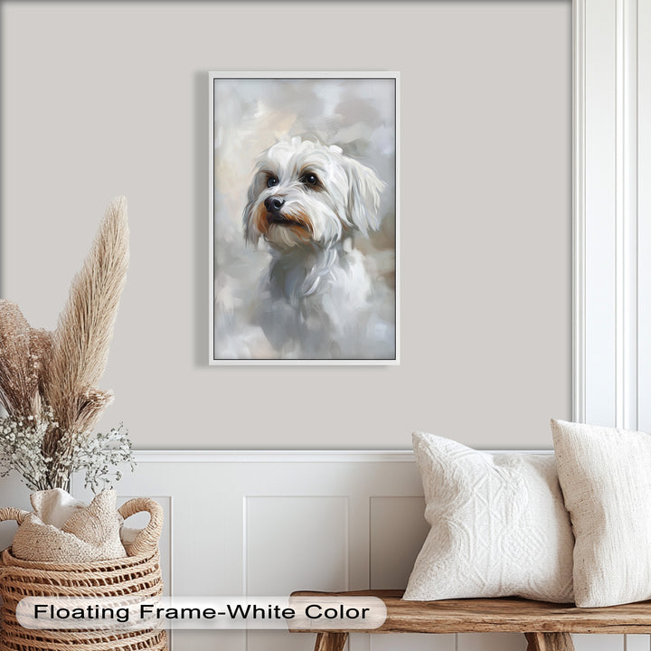 Snowy Gaze – White Maltese Portrait Animal Oil Painting