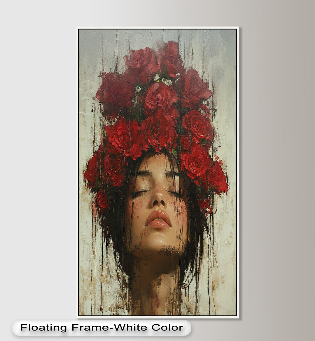 Crown of Crimson – Romantisches Blumen-Ölgemälde