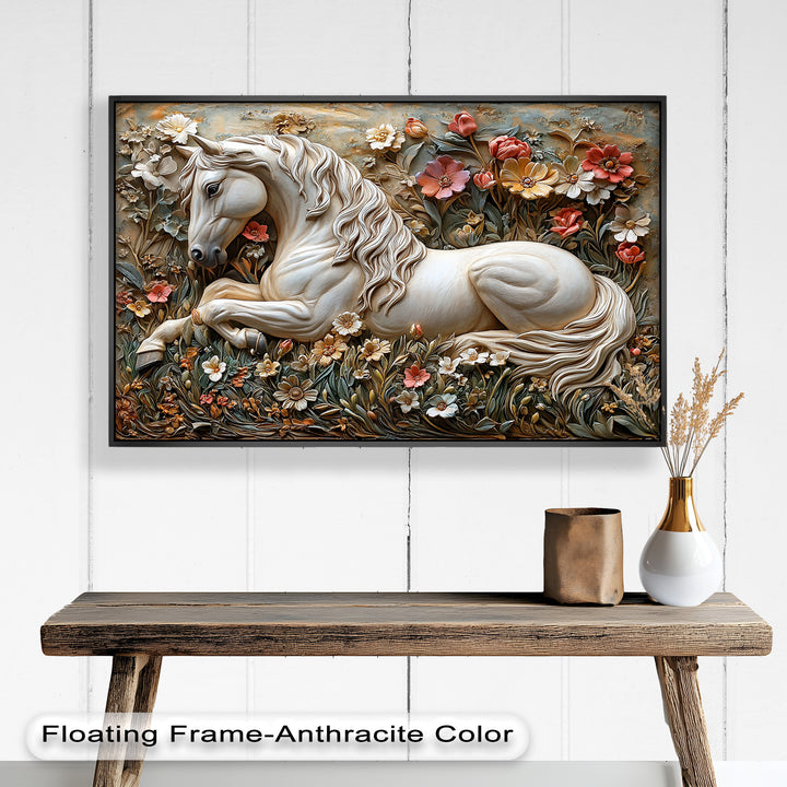 Rock Texture Flower Horse – Elegant Equine Oil Painting