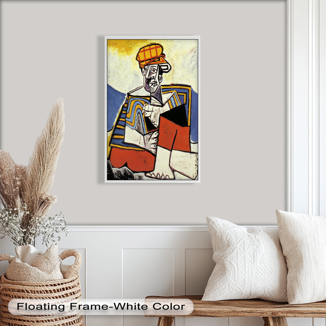 Geometric Man in Red Hat Wall Art – Cubist Oil Painting