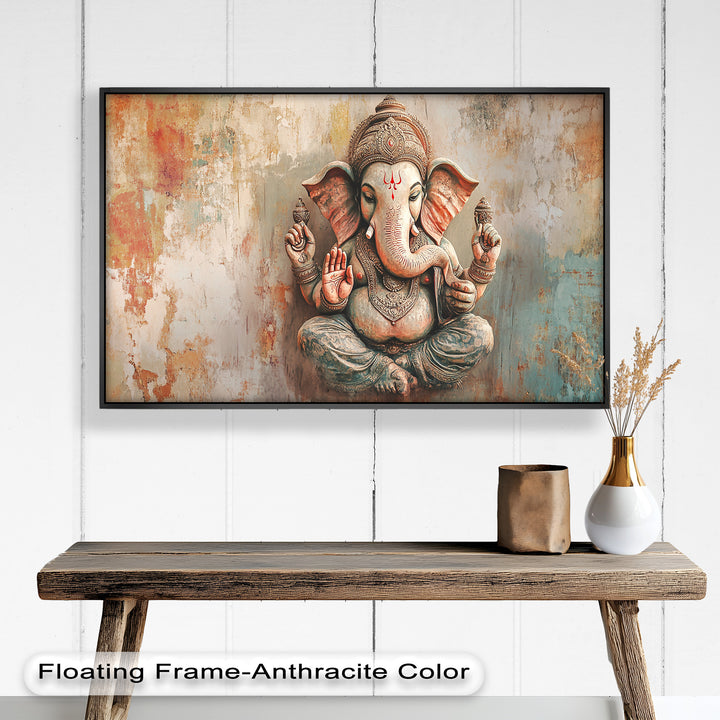 Rustikale Ganesha-Wandkunst – Religiöses Ölgemälde
