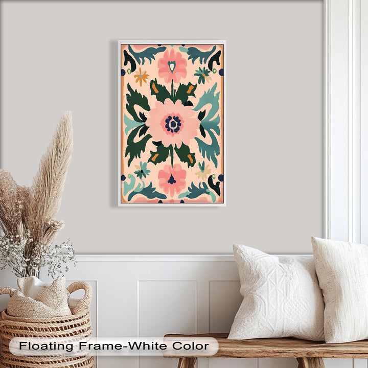 Folk Bloom – Symmetrisches Boho-Blumenölgemälde