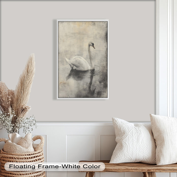 Silent Grace – Monochrome Swan on Still Water Oil Painting