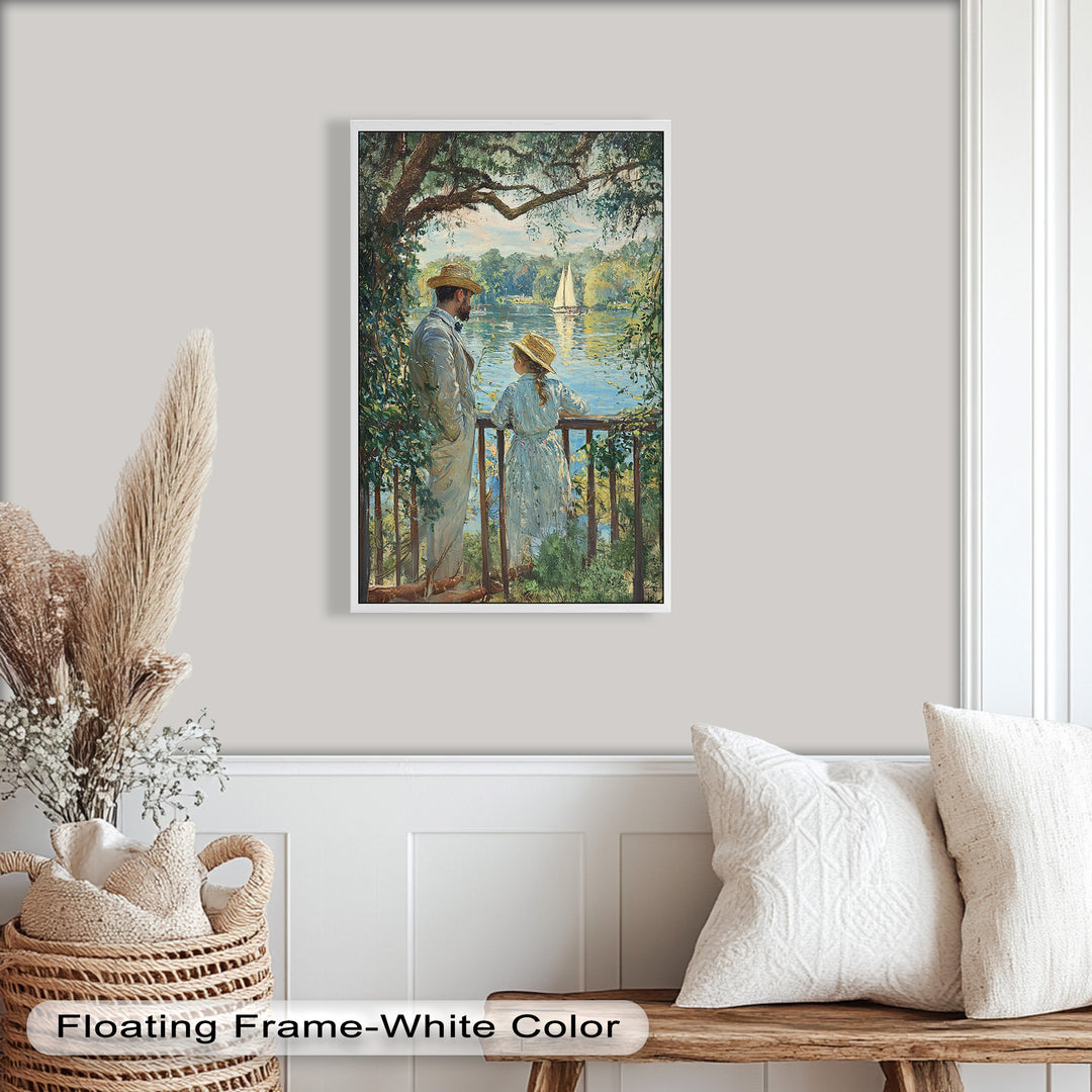 Father and Daughter by the Lake - Impressionist Oil Painting