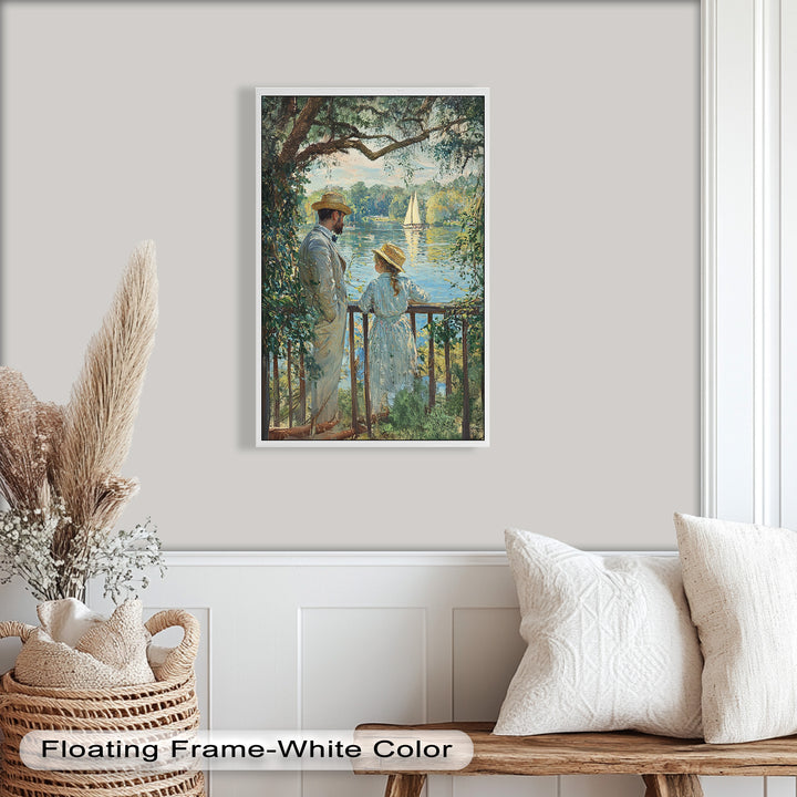 Father and Daughter by the Lake - Impressionist Oil Painting