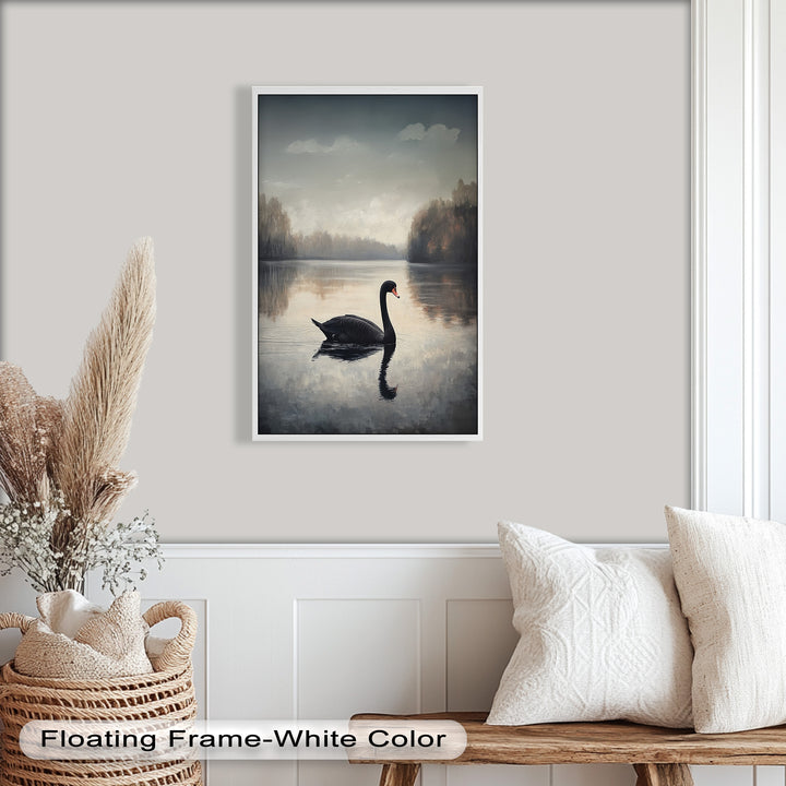 Black Swan at Dusk – Lake Scene Oil Painting