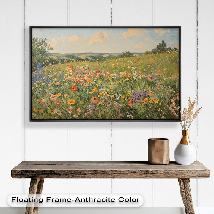 Wildflower Field Impressionist – Framed Landscape Oil Painting