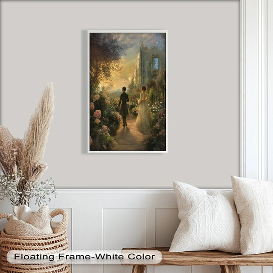 Victorian Lovers at Twilight – Romantic Garden Walk Oil Painting - MyPhotoStation