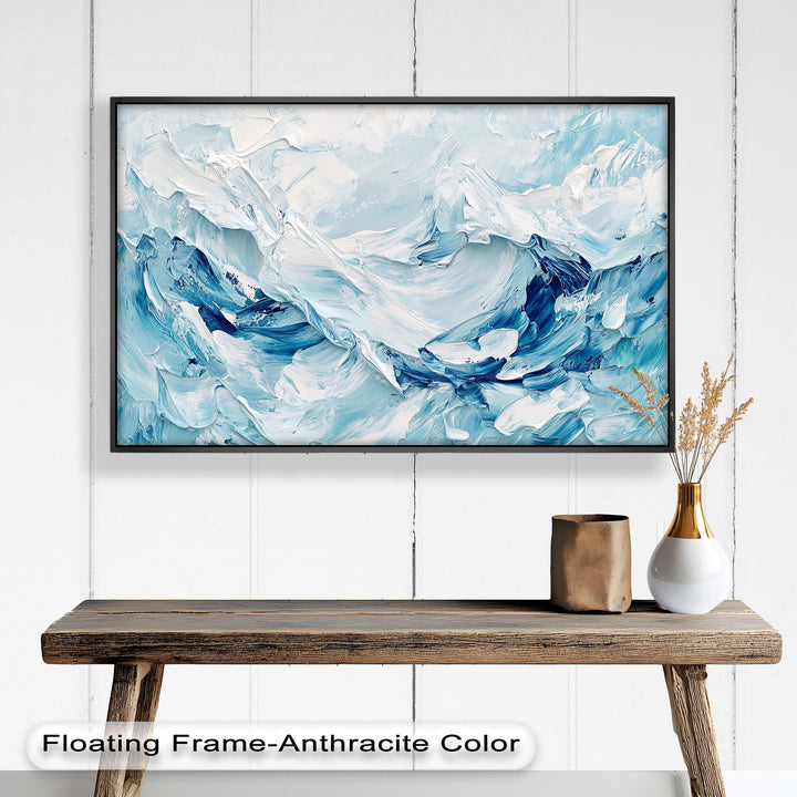 Ocean Ice Texture Art – Abstract Blue & White Oil Painting