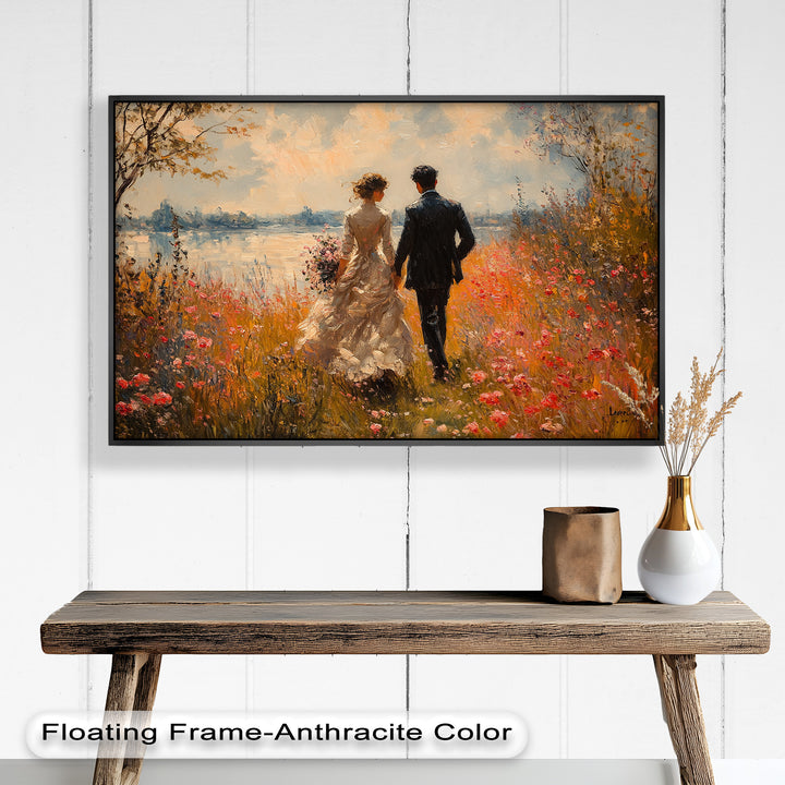 A Walk to Remember – Impressionist Couple in Blooming Field Oil Painting