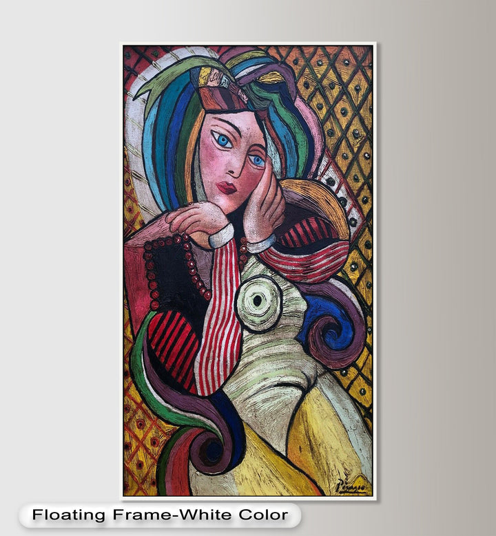 Bunte Muse – Lebendiges Porträt im Ölgemälde-Stil von Picasso