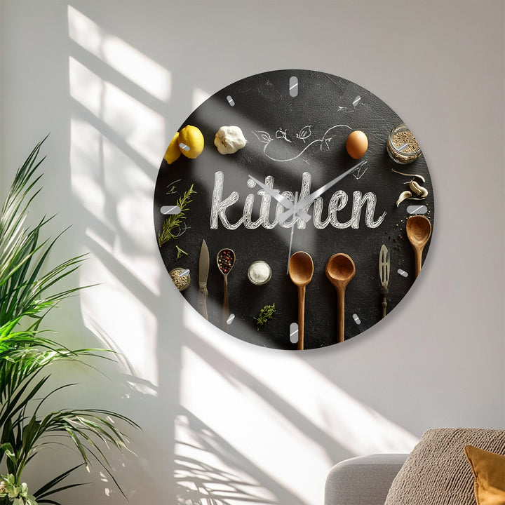 Rustic Kitchen Glass Wall Clock – Farmhouse Chalkboard Decor