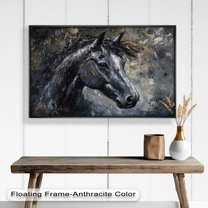 Black Horse Portrait - Animal Oil Painting