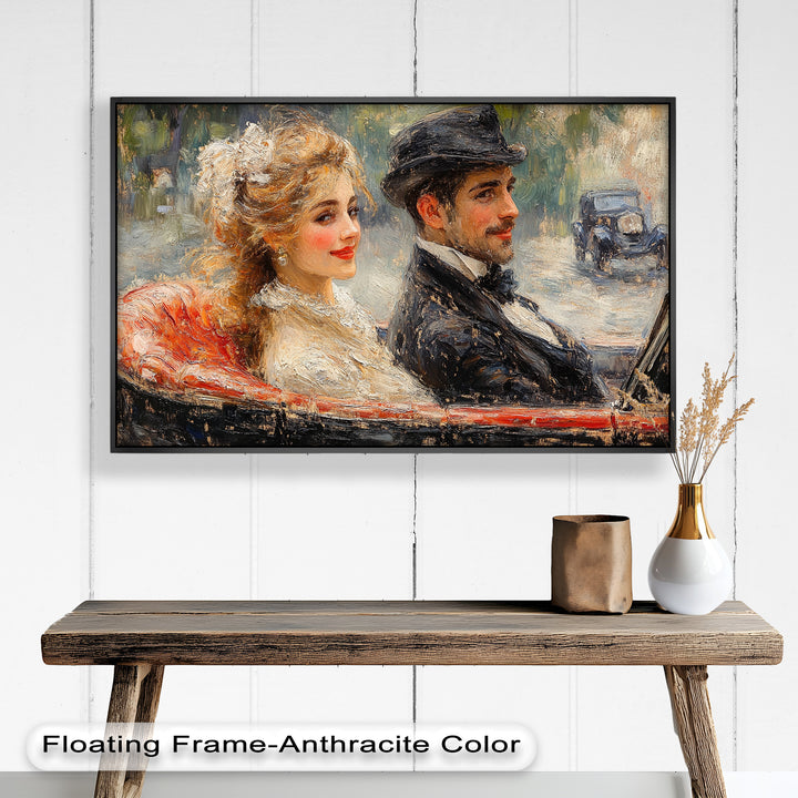 Charming Couple in a Vintage Car – Impressionist Oil Painting