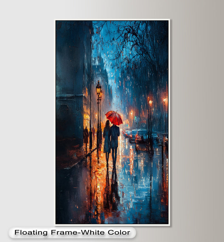 Romantic Couple in Rainy City - Love Oil Painting