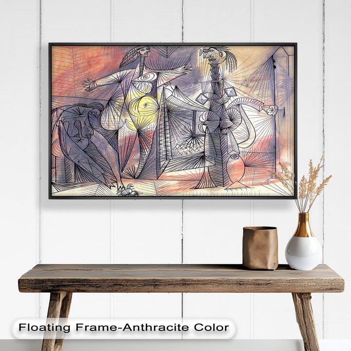 Surreal Abstract Figures in Motion – Cubist Oil Painting